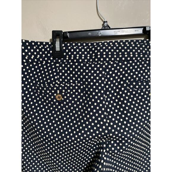 Tory Burch Embroidered Polka Dot Ankle Pant Navy Blue White Cropped Midrise 6 - Picture 6 of 8